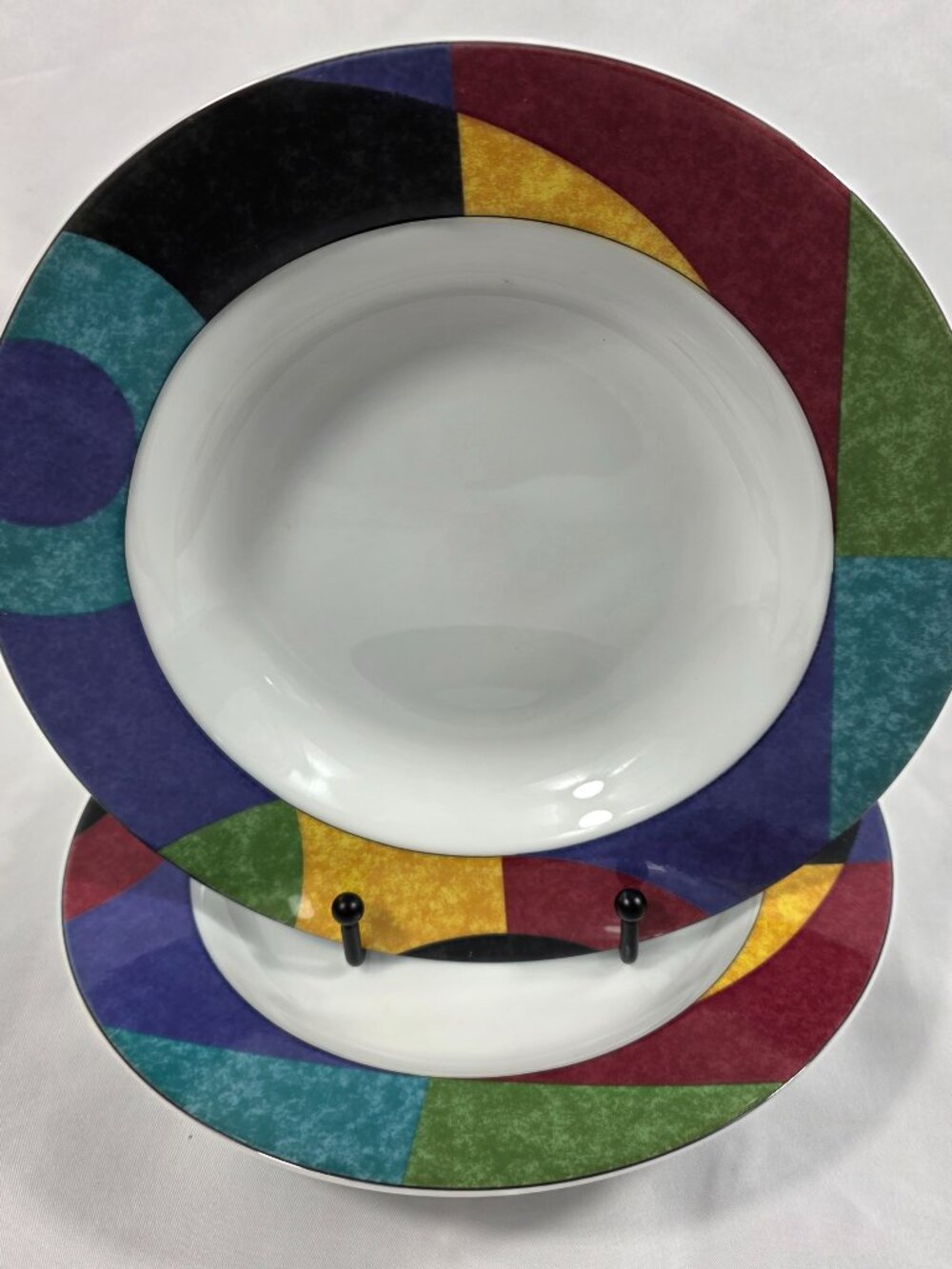 TWO Mikasa Currents (California Line) Rim Soup Bowls Multicolor Rims